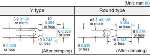 Dimensions of suitable crimp terminals