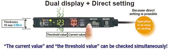 Current value and threshold value can be checked simultaneously on the dual display