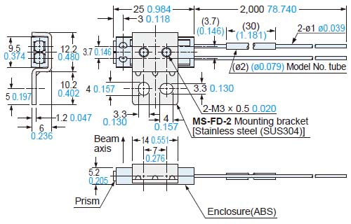 FR-KZ50E　Assembly dimensions with MS-FD-2 (attached mounting bracket)