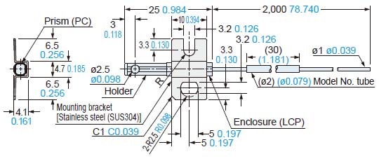 FT-KV40 ,FT-KV40W Assembly dimensions with MS-FD-3 (attached mounting bracket)