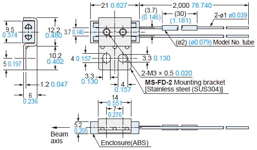 FR-KZ50H Assembly dimensions with MS-FD-2 (attached mounting bracket)