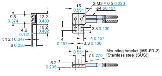 FD-H30-KZ1V-S Assembly dimensions with MS-FD-2 (attached mounting bracket)