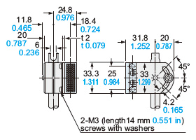 Assembly dimensions with RF-210 (Refl ector) (Mounting part only)