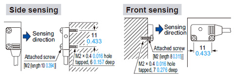 In case of mounting on tapped holes (Unit: mm in)