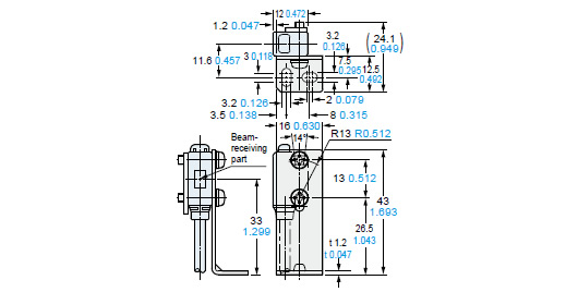 MS-EXL2-1 Mounting drawing with the receiver of EX-L211□/L212□