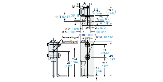 MS-EXL2-1 Mounting drawing with EX-L291□/L221□/L261□/L262□