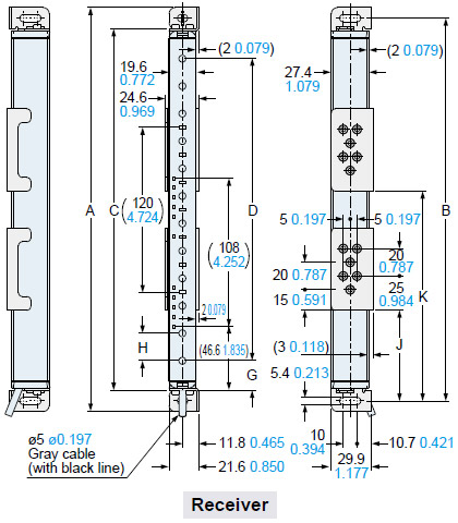 The figure depicts side mounting using the standard mounting bracket MS-SF4BC-1 (optional) and the intermediate supporting bracket for standard mounting bracket MS-SF4BC-5 (optional).