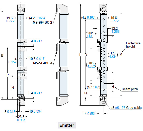 The figure depicts rear mounting using the rear utility mounting bracket MS-SF4BC-2 (optional) and the intermediate supporting bracket for utility mounting bracket MS-SF4BC-4 (optional).