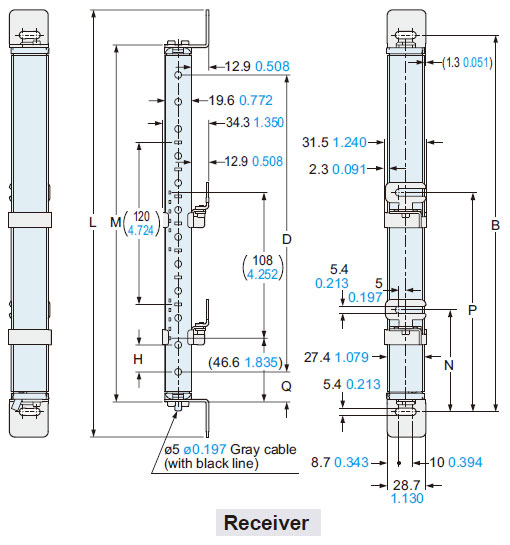 The figure depicts side mounting using the side utility mounting bracket MS-SF4BC-3 (optional) and the intermediate supporting bracket for utility mounting bracket MS-SF4BC-4 (optional).