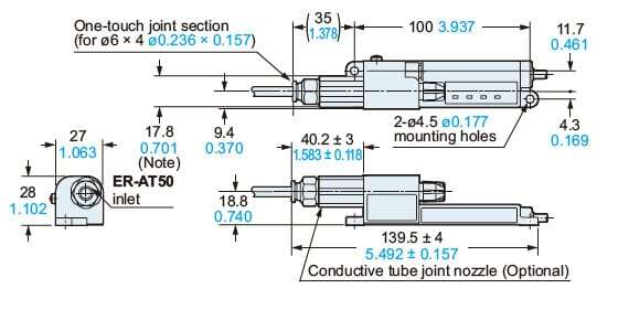 Mounting drawing with conductive tube joint nozzle (ER-VAJT-64, Optional)